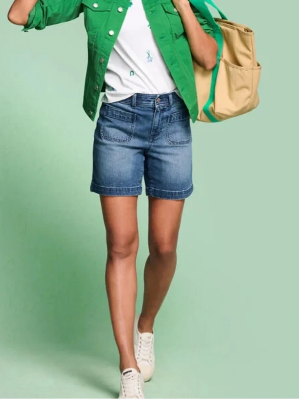 Talbots PATCH POCKET DENIM SHORTS - WILEY WASH Women’s Mid-Length. Size 6 - Picture 1 of 14